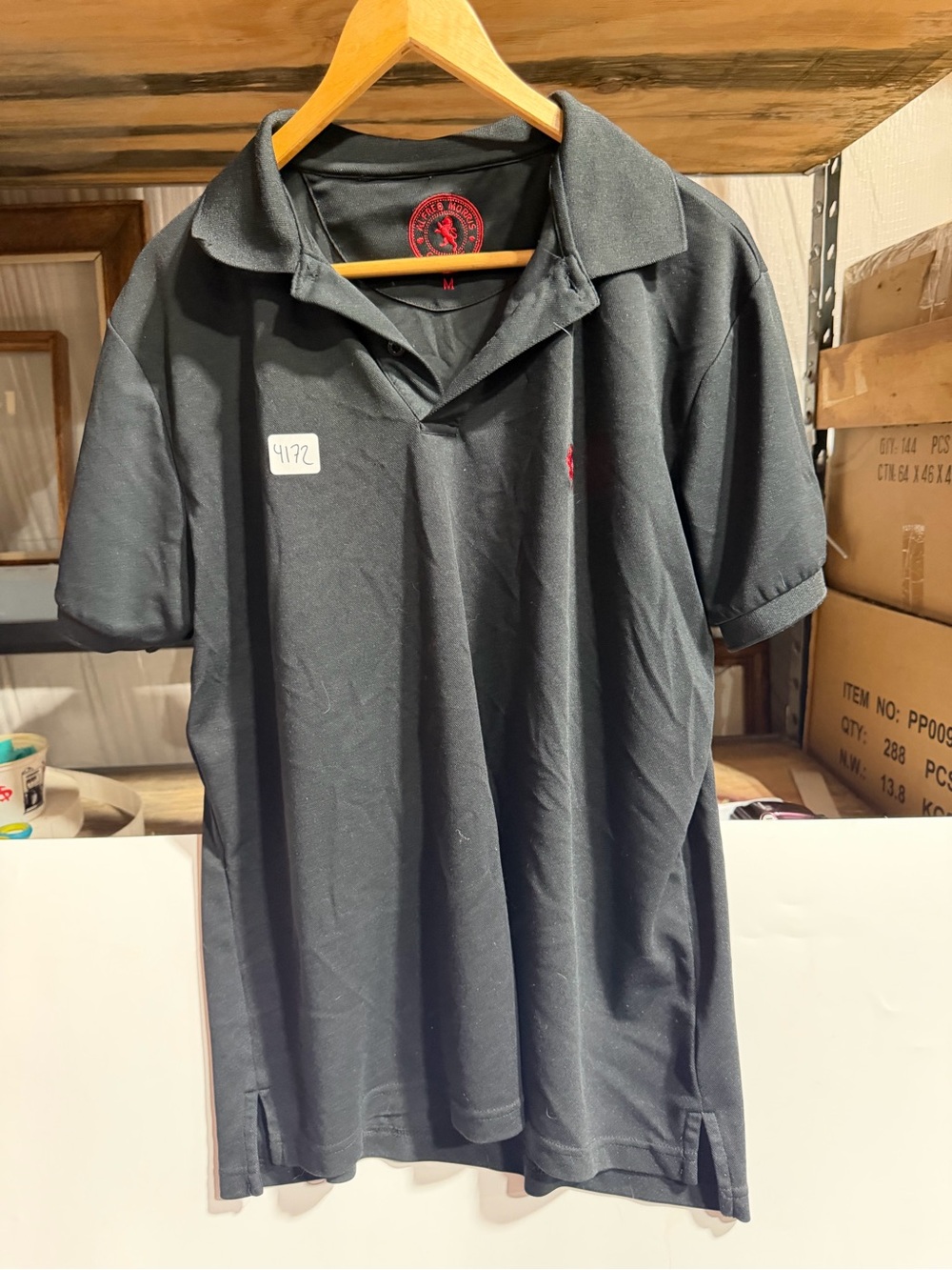 #4172-Men's Black Short-Sleeve Polo Shirt with Subtle Logo
